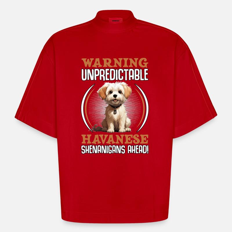 Warning unpredictable Havanese Shenanigans ahead - Heavyweight Oversized Organic Boxy T-Shirt Made in EU - Rot