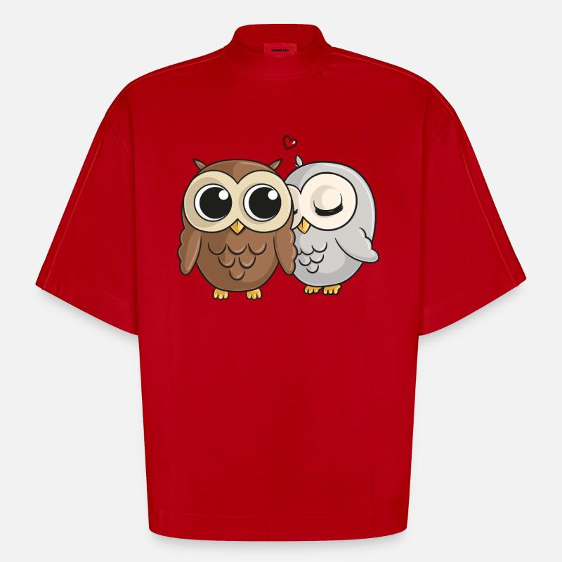 Verliebte Comic Eulen - Heavyweight Oversized Organic Boxy T-Shirt Made in EU - Rot