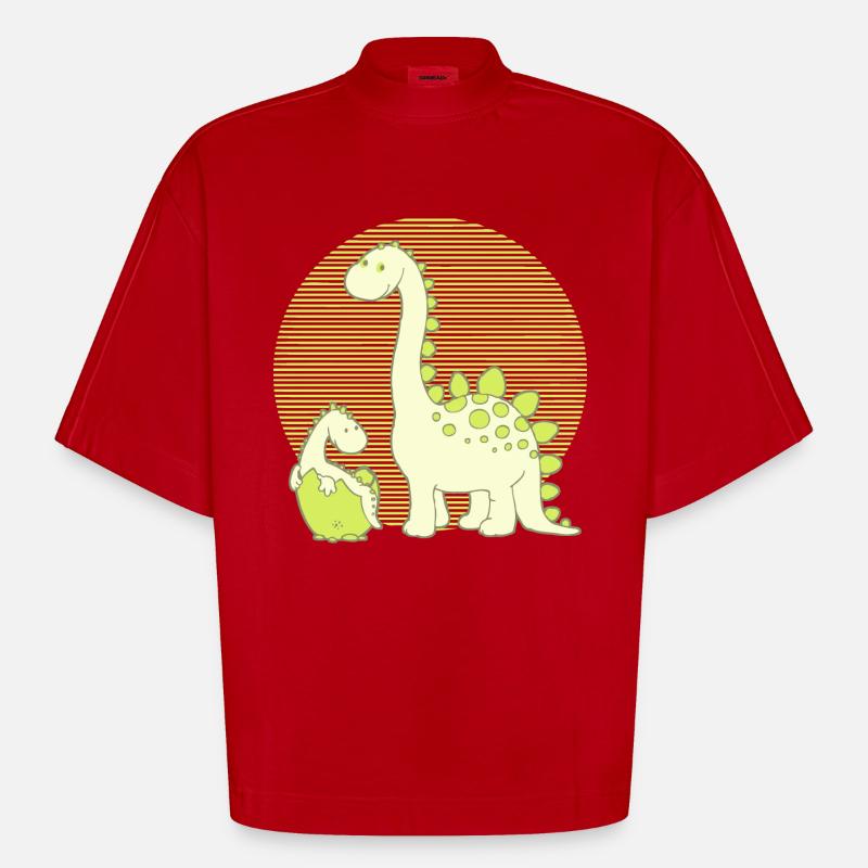 Dinosaur Mom with Hatching Egg - Heavyweight Oversized Organic Boxy T-Shirt Made in EU - Rot