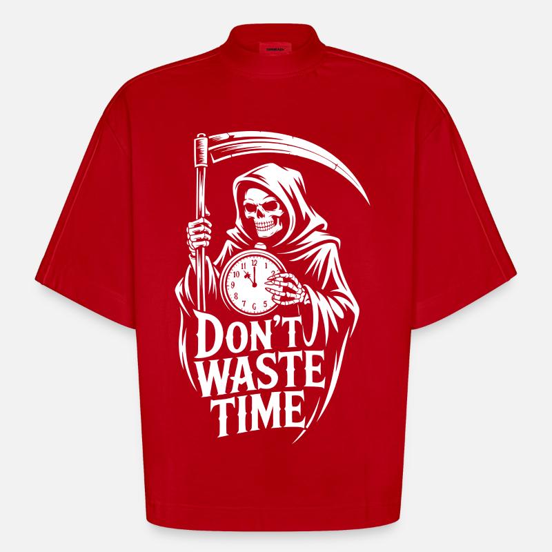 Sensenmann Zeit Nicht Verschwenden - Heavyweight Oversized Organic Boxy T-Shirt Made in EU - Rot