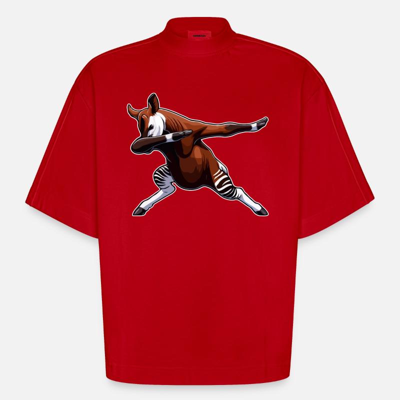 Okapi Animal Mignon Okapi - T-shirt bio épais oversize Boxy fabriqué en UE - rouge