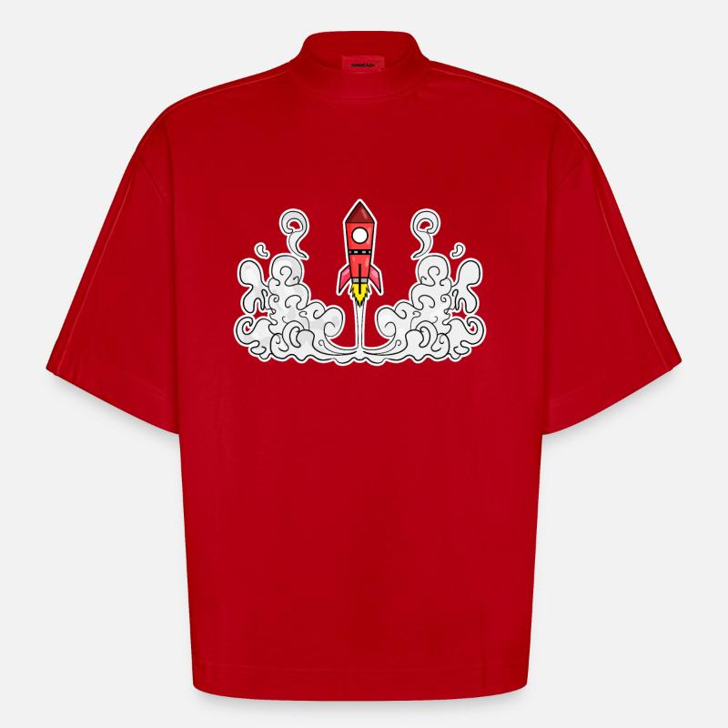 Rocket Rocket Launch Launch - Heavyweight Oversized Organic Boxy T-Shirt Made in EU - red