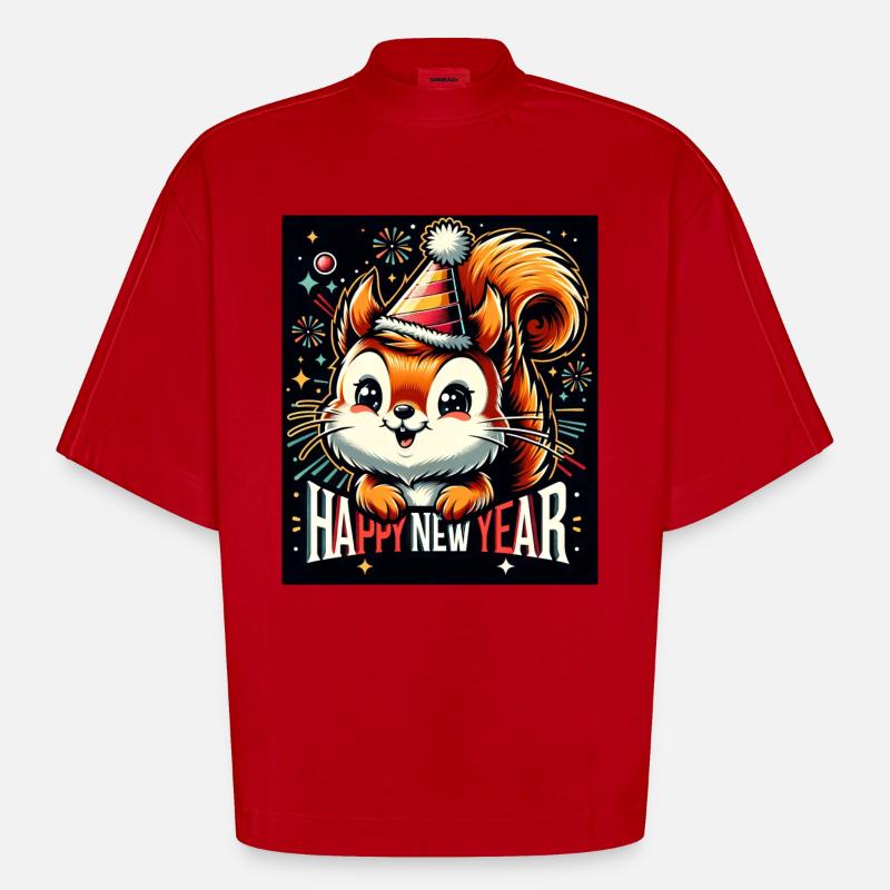 Neujahr Sylvester Eichhörnchen Jahreswechsel - Heavyweight Oversized Organic Boxy T-Shirt Made in EU - Rot