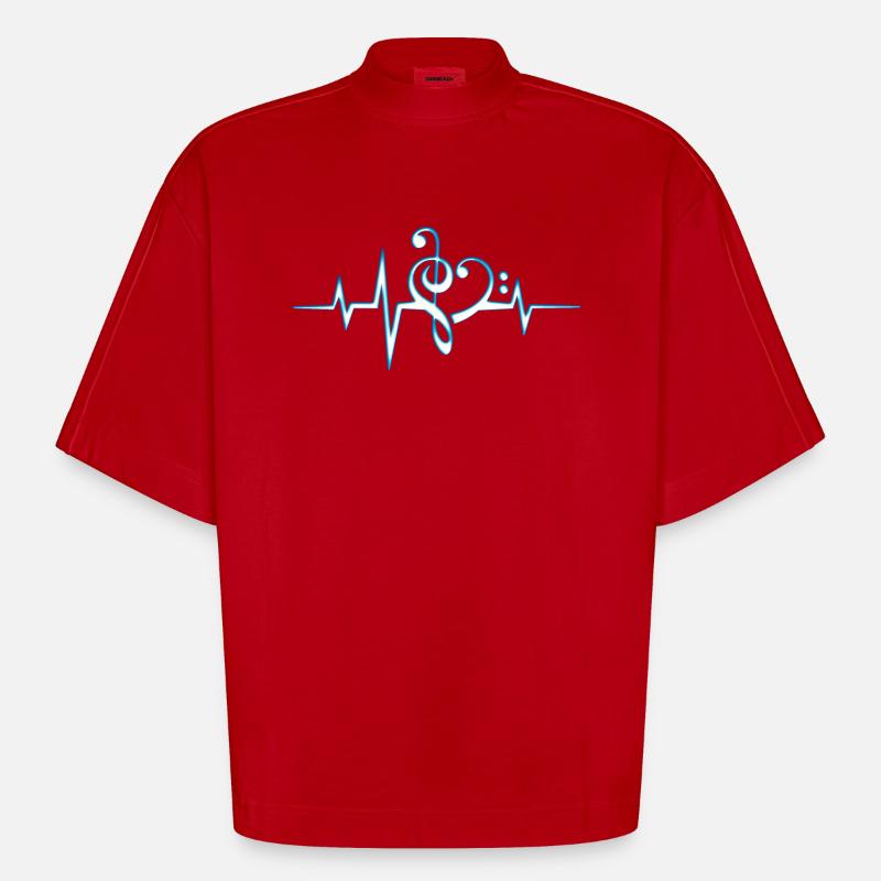 Music, pulse, notes, Trance, Techno, Electro, Goa - Heavyweight Oversized Organic Boxy T-Shirt Made in EU - red