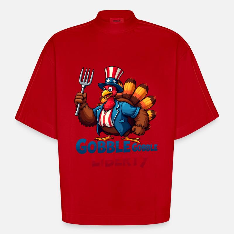 Gobble Gobble Liberty - Heavyweight Oversized Organic Boxy T-Shirt Made in EU - red