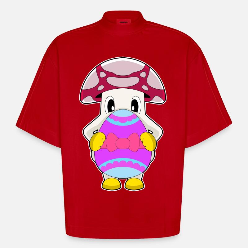 Mushroom Easter Easter Egg - Heavyweight Oversized Organic Boxy T-Shirt Made in EU - red