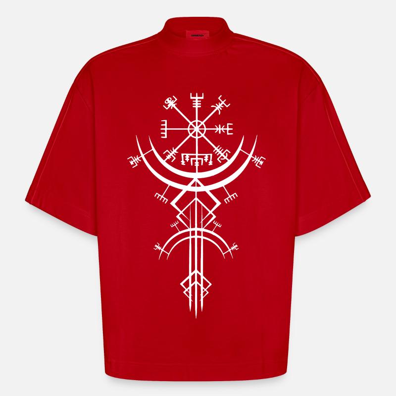 Weißes Symbol eines Wikinger-Kompasses - Heavyweight Oversized Organic Boxy T-Shirt Made in EU - Rot