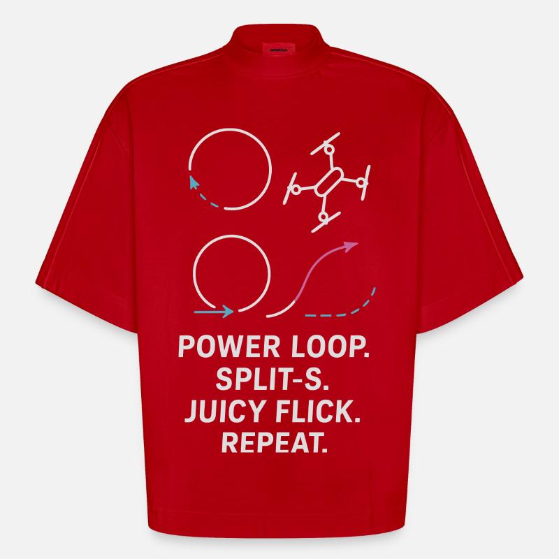 Power Loop Split-S Juicy Flick Repeat - Heavyweight Oversized Organic Boxy T-Shirt Made in EU - Rot