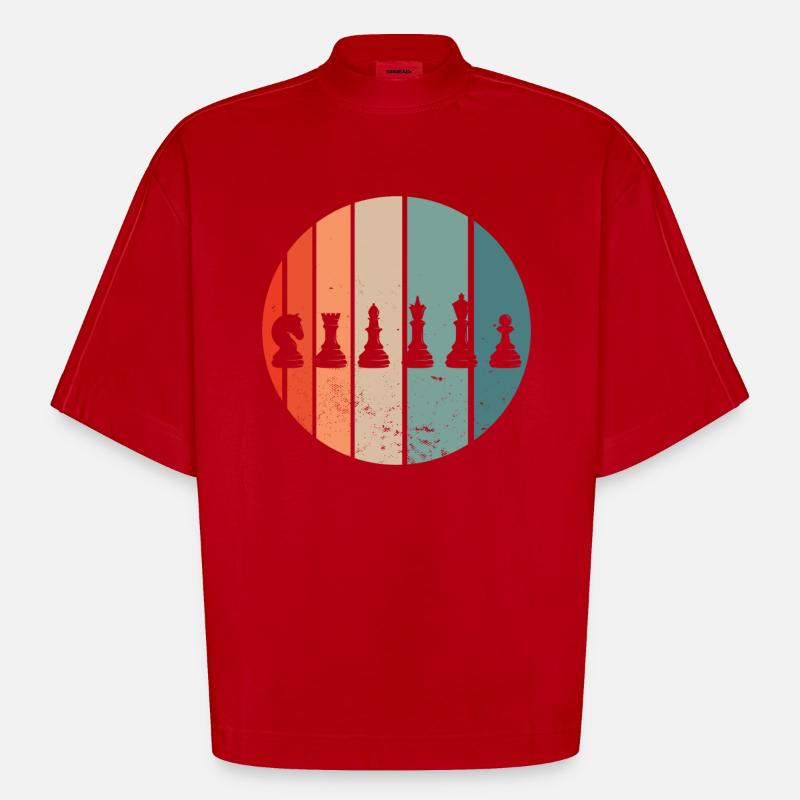Pièces d’échecs Échecs Échecs - T-shirt bio épais oversize Boxy fabriqué en UE - rouge