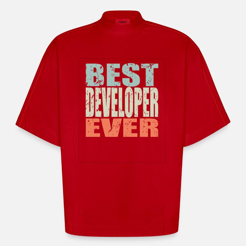 Best Developer ever Developer Gift - Heavyweight Oversized Organic Boxy T-Shirt Made in EU - red