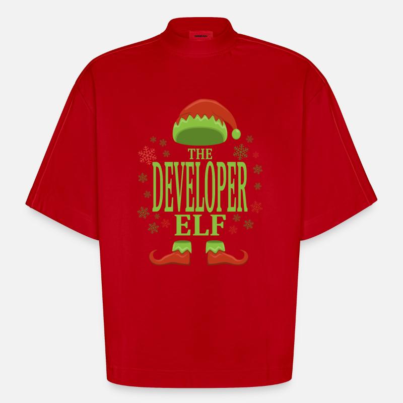 Software Developer Christmas Elf - Heavyweight Oversized Organic Boxy T-Shirt Made in EU - red