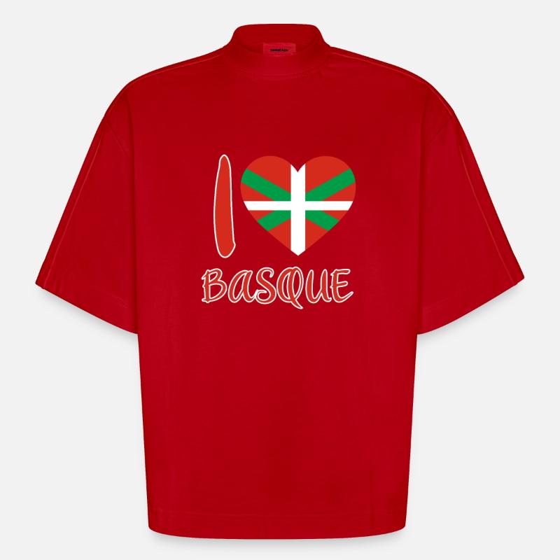 Pays Basque Drapeau Basque - T-shirt bio épais oversize Boxy fabriqué en UE - rouge