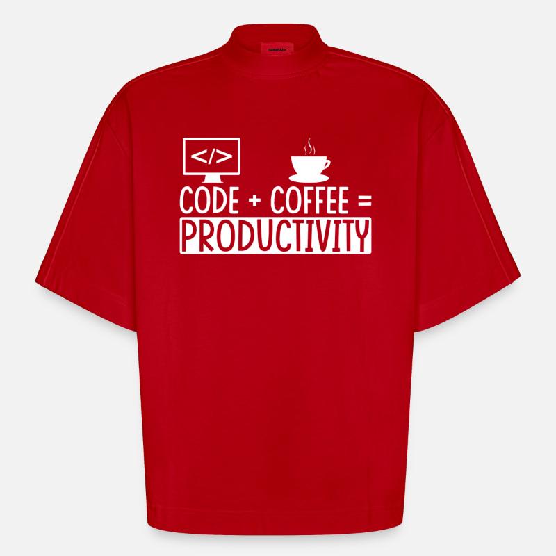 Coder Coffee Gift - Heavyweight Oversized Organic Boxy T-Shirt Made in EU - red