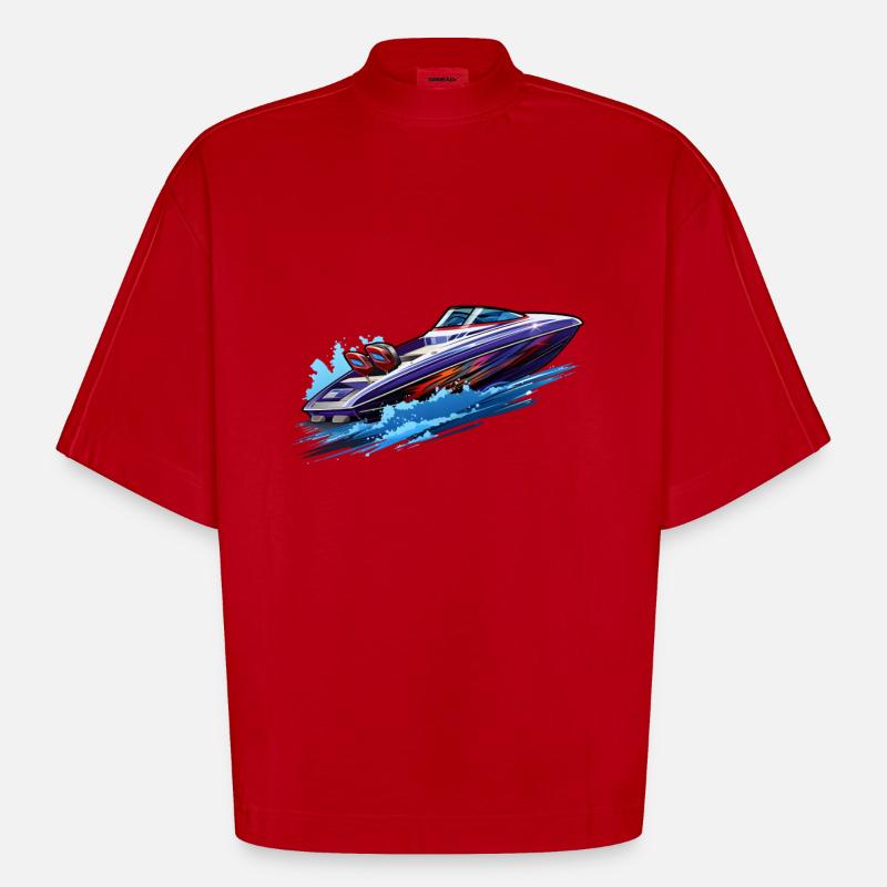 Motorboot Schnellboot Speedboot - Heavyweight Oversized Organic Boxy T-Shirt Made in EU - Rot