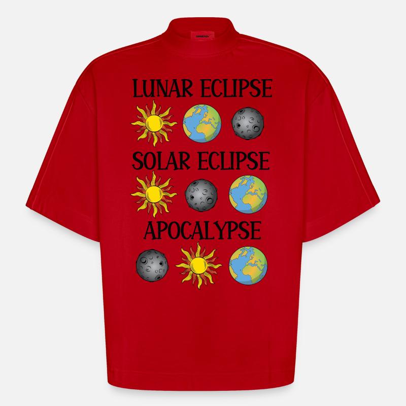 Lunar Eclipse Solar Eclipse Apocalypse - Heavyweight Oversized Organic Boxy T-Shirt Made in EU - red