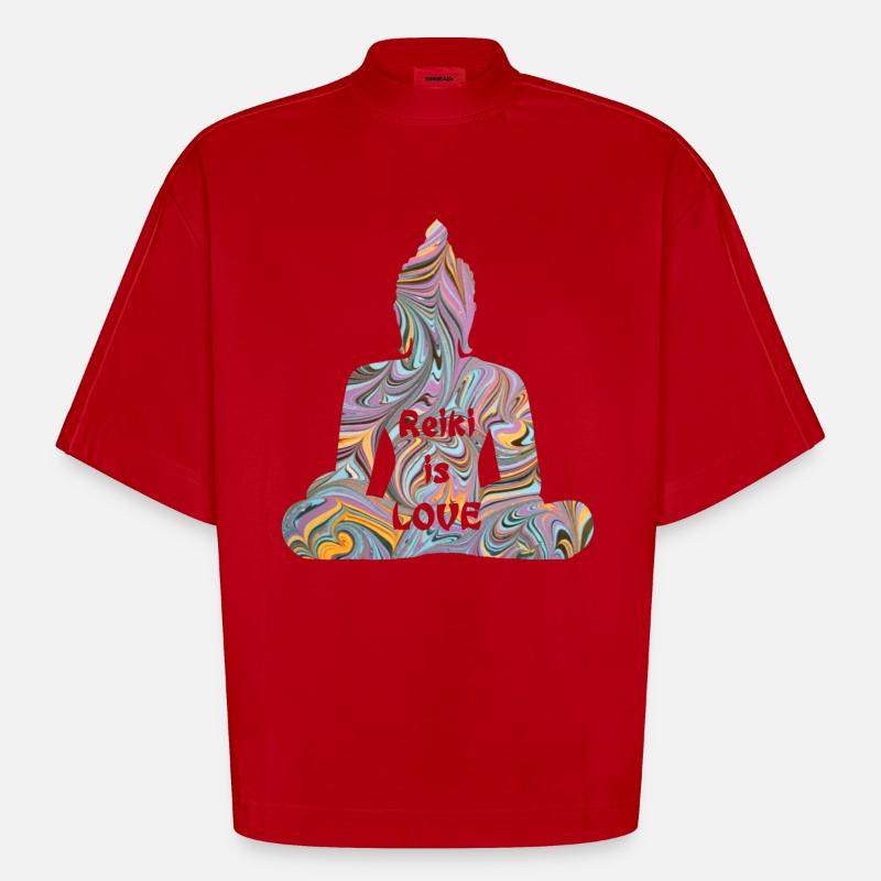 reiki avec bouddha e 14 - T-shirt bio épais oversize Boxy fabriqué en UE - rouge