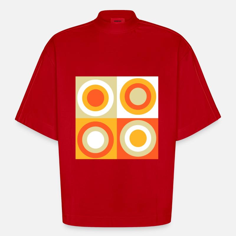 70s Pattern Circles Squiggle - Heavyweight Oversized Organic Boxy T-Shirt Made in EU - red