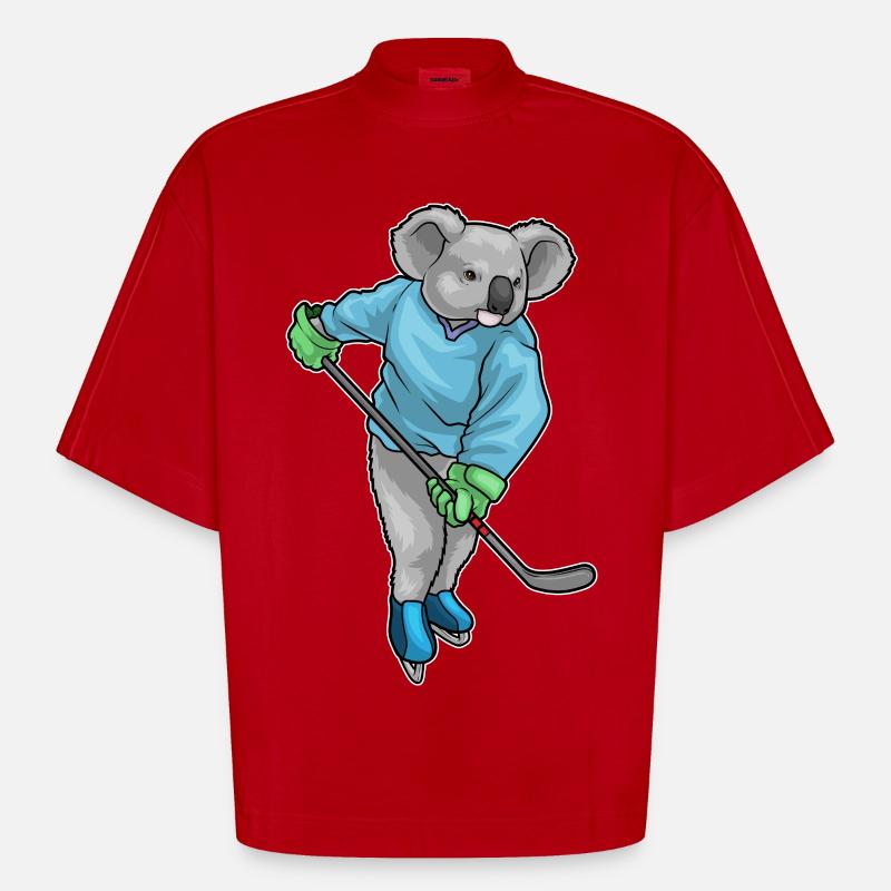 Koala Eishockey Eishockeyschläger - Heavyweight Oversized Organic Boxy T-Shirt Made in EU - Rot