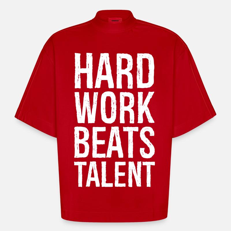 Hard Work Beats Talent - Heavyweight Oversized Organic Boxy T-Shirt Made in EU - red
