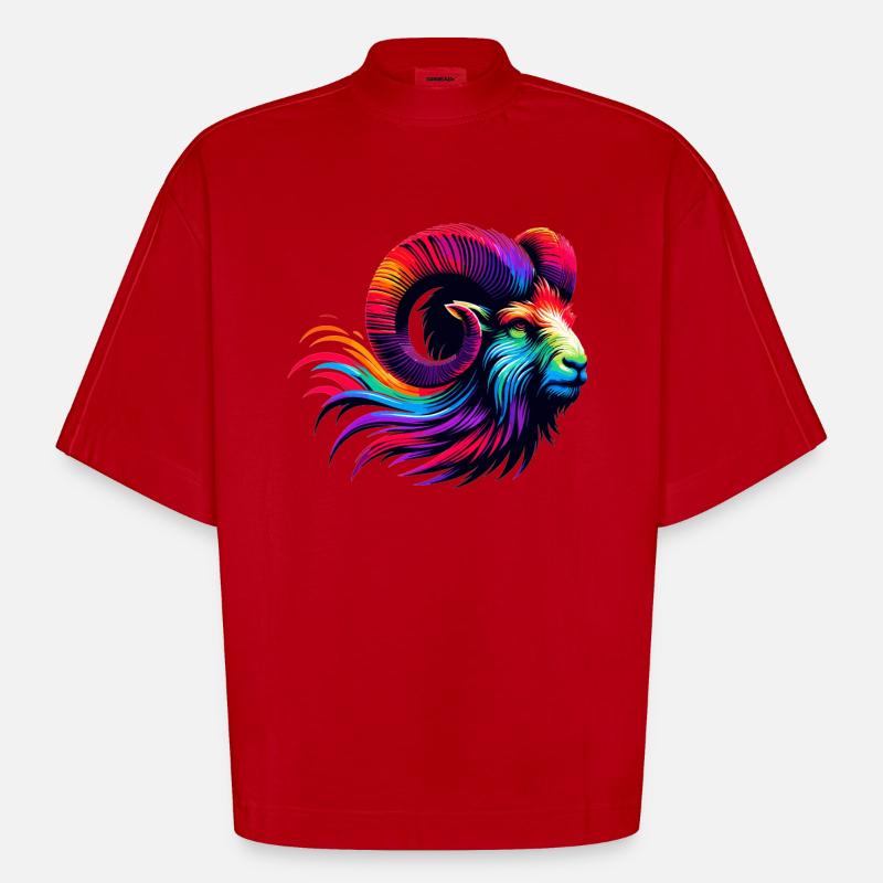 Widder Sternzeichen Lebendiges Regenbogen-Design - Heavyweight Oversized Organic Boxy T-Shirt Made in EU - Rot