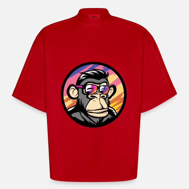 Monkey Comic Cool Summer - Heavyweight Oversized Organic Boxy T-Shirt Made in EU - red