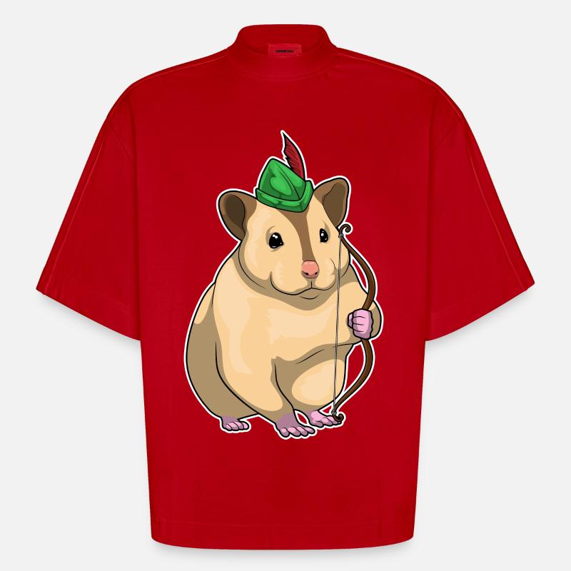Hamster Archer Bow - T-shirt bio épais oversize Boxy fabriqué en UE - rouge