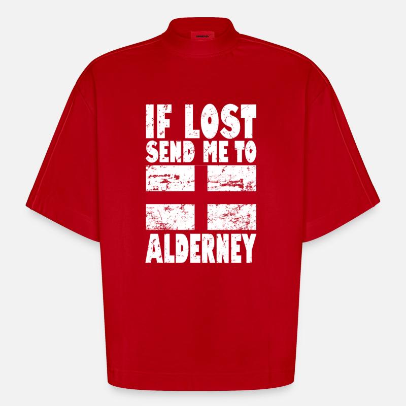 Drapeau d’Aurigny - T-shirt bio épais oversize Boxy fabriqué en UE - rouge