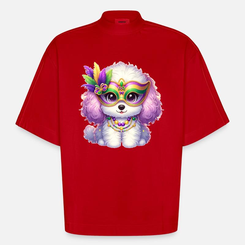 Conception de caniche Mardi Gras - T-shirt bio épais oversize Boxy fabriqué en UE - rouge