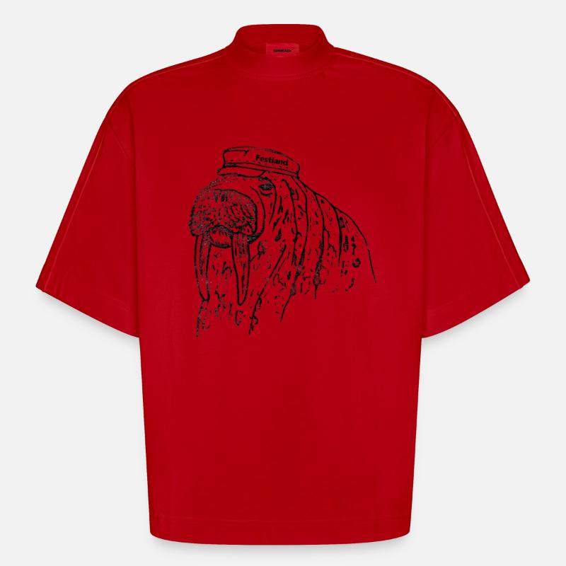 le morse du continent - T-shirt bio épais oversize Boxy fabriqué en UE - rouge
