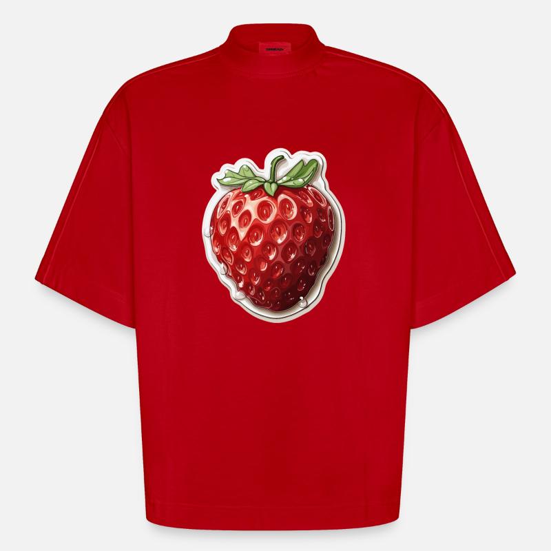 Fraise - illustration - T-shirt bio épais oversize Boxy fabriqué en UE - rouge