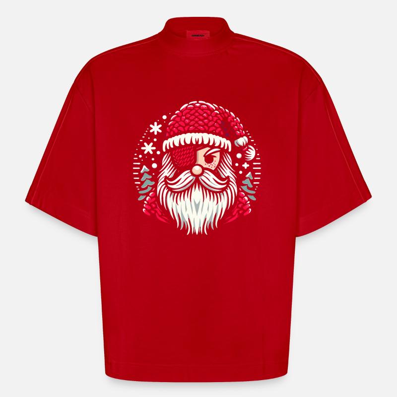 Weihnachtsmann Strickmuster mit Augenklappe - Heavyweight Oversized Organic Boxy T-Shirt Made in EU - Rot