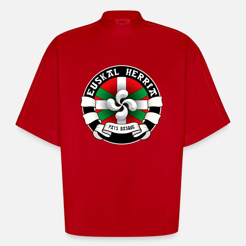 Pays Basque - Euskal Herria - T-shirt bio épais oversize Boxy fabriqué en UE - rouge