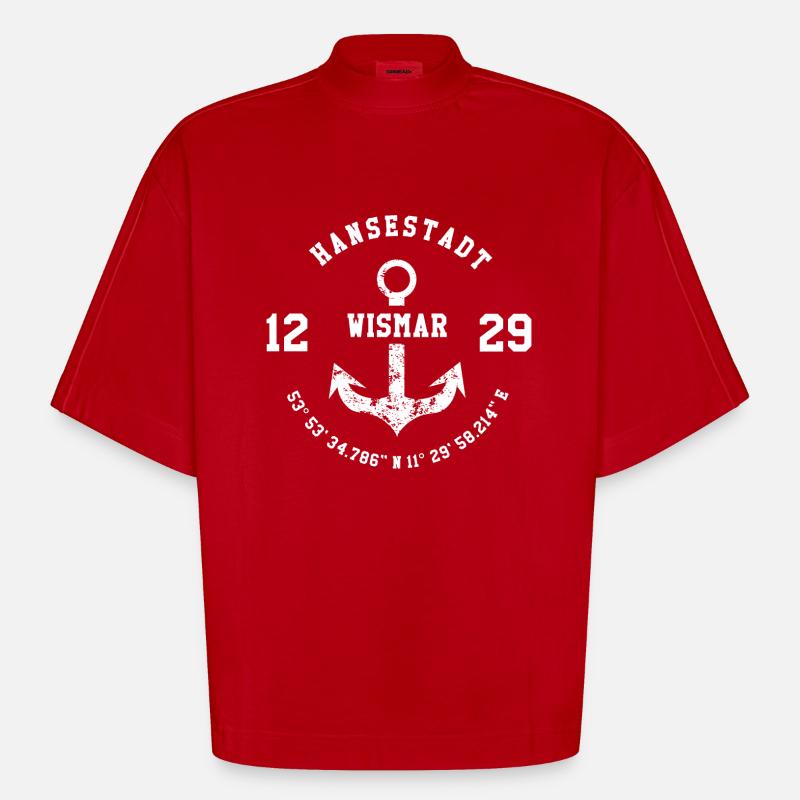 Hansestadt Wismar 1229 - Heavyweight Oversized Organic Boxy T-Shirt Made in EU - Rot