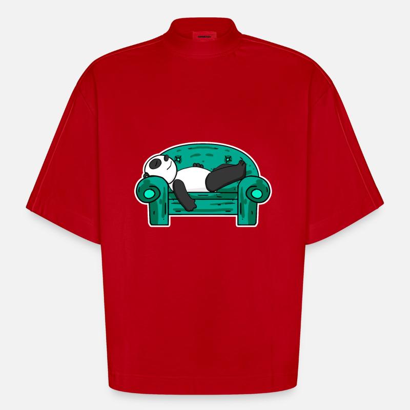 panda - Heavyweight Oversized Organic Boxy T-Shirt Made in EU - red