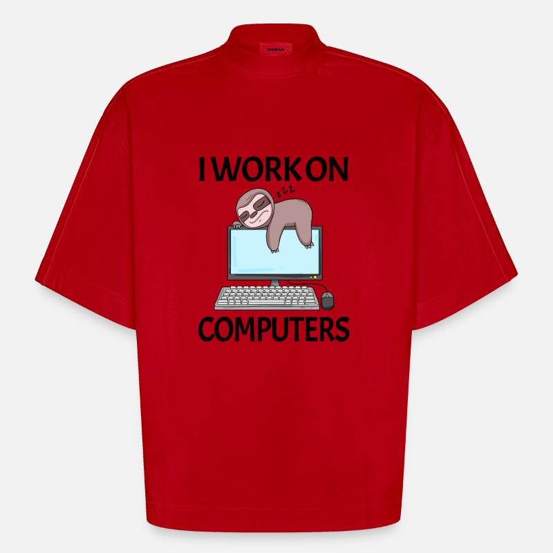 Computer Nerd Programmeur Homme Cadeau - T-shirt bio épais oversize Boxy fabriqué en UE - rouge