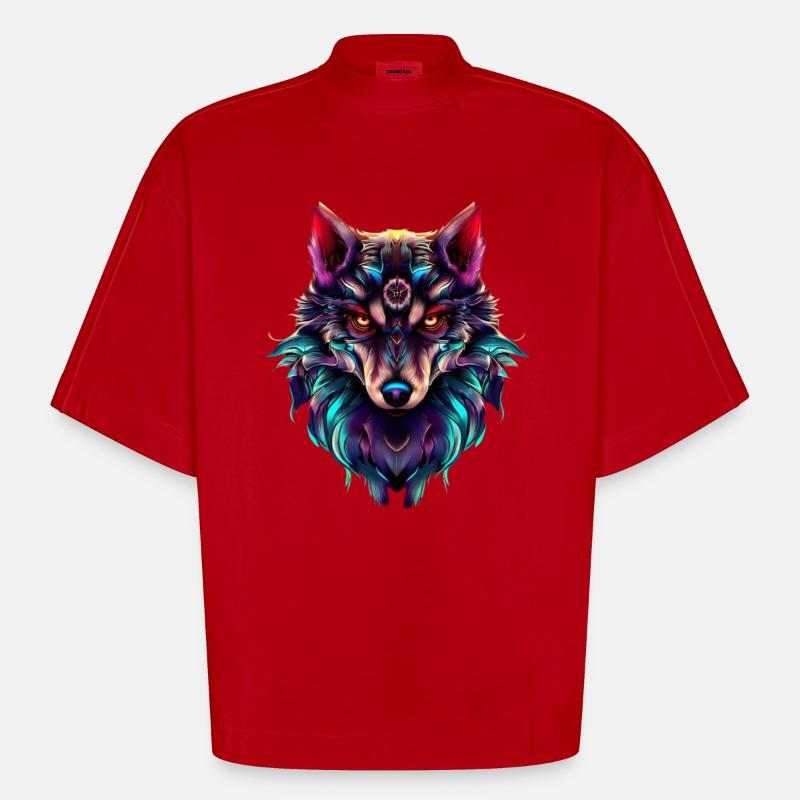 Wolf’s Head Synthwave Wolf - T-shirt bio épais oversize Boxy fabriqué en UE - rouge