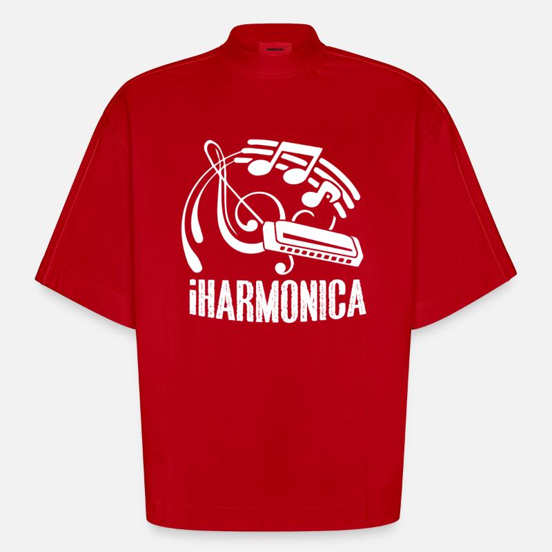 Harmonica Funny Harmonica - Heavyweight Oversized Organic Boxy T-Shirt Made in EU - red