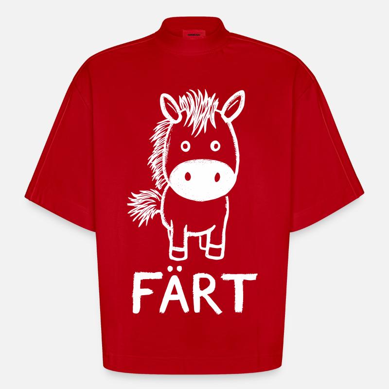 Cavalier cheval Propriétaire de chevaux FÄRT - T-shirt bio épais oversize Boxy fabriqué en UE - rouge