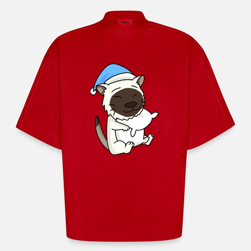 Chat race de chat Birmanie - T-shirt bio épais oversize Boxy fabriqué en UE - rouge