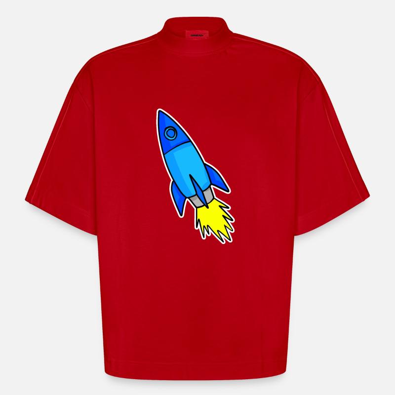 Fusée bleue - T-shirt bio épais oversize Boxy fabriqué en UE - rouge