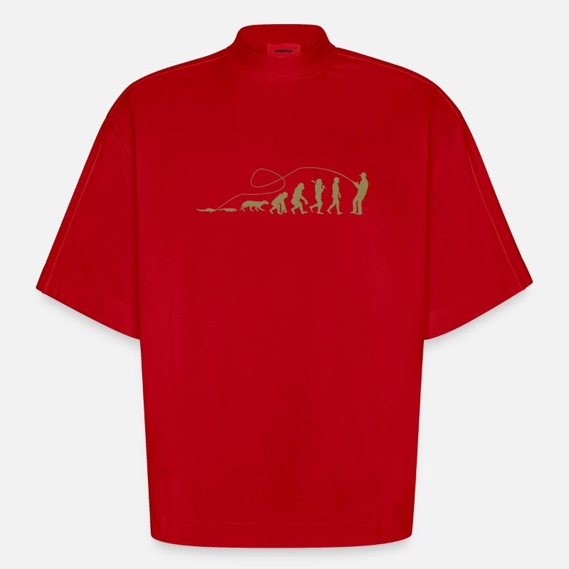 Evolution Angler TShirt - Heavyweight Oversized Organic Boxy T-Shirt Made in EU - Rot