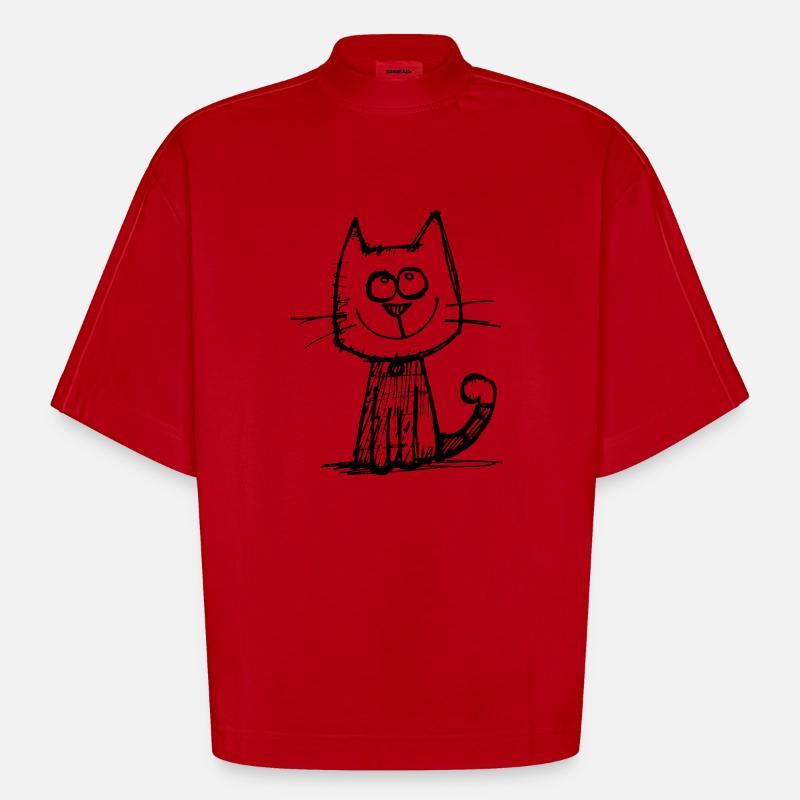 Chat Chats Visage de chat - T-shirt bio épais oversize Boxy fabriqué en UE - rouge