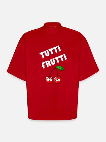 Popular Proverbs Tutti Frutti Design - Heavyweight Oversized Organic Boxy T-Shirt Made in EU - red