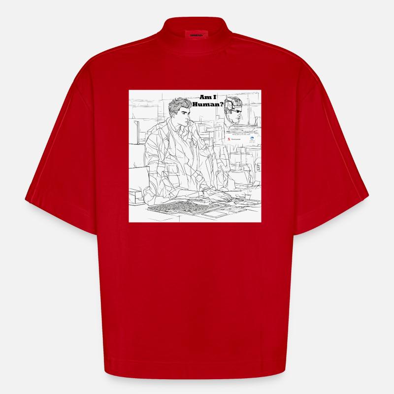 Mensch oder Roboter - Heavyweight Oversized Organic Boxy T-Shirt Made in EU - Rot