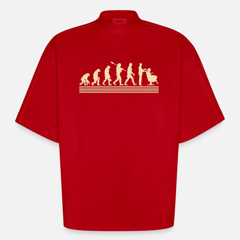 Évolution du coiffeur - T-shirt bio épais oversize Boxy fabriqué en UE - rouge