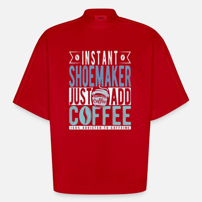 Schuster café dicton - T-shirt bio épais oversize Boxy fabriqué en UE - rouge