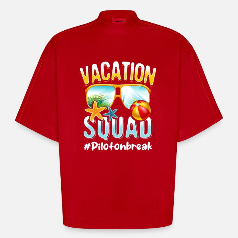 Pilot Vacation Squad #Pilotonbreak - T-shirt bio épais oversize Boxy fabriqué en UE - rouge