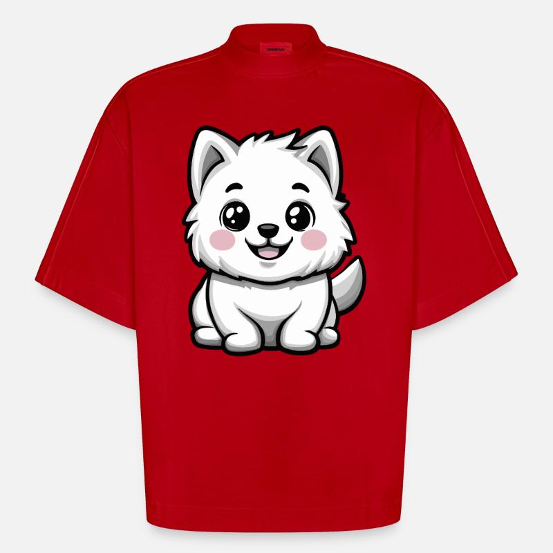 Samojede Hund Niedlich - Heavyweight Oversized Organic Boxy T-Shirt Made in EU - Rot