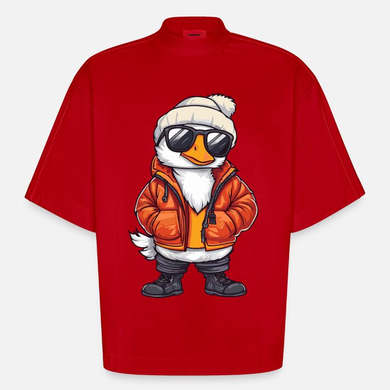 Goose Cool Comic - Heavyweight Oversized Organic Boxy T-Shirt Made in EU - red