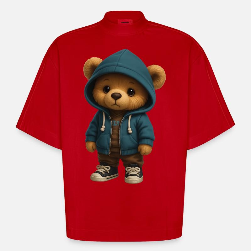 Kapuzenpullover Teddy - Heavyweight Oversized Organic Boxy T-Shirt Made in EU - Rot